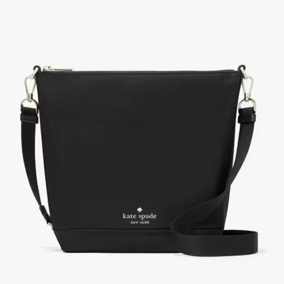 Kate Spade New York Woman's Chelsea Nylon Duffle Bag Black Crossbody Bucket Bag - Picture 1 of 16